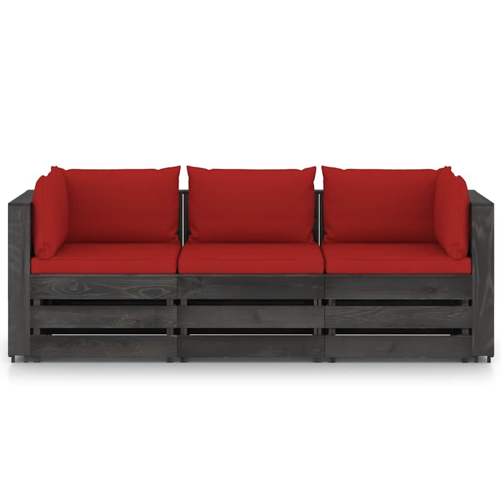 Divano da Giardino 3 Posti con Cuscini Legno Impregnato Grigio vidaXL