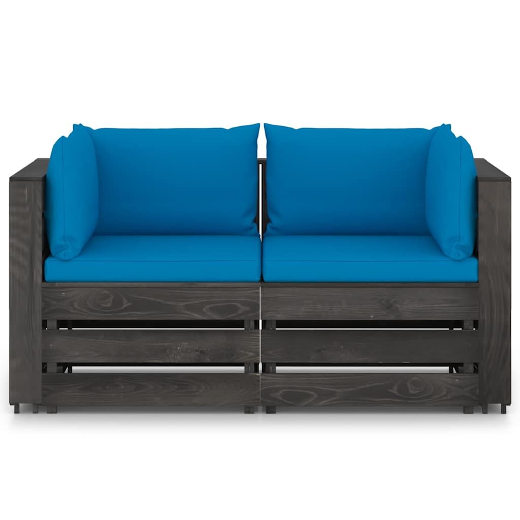 Divano da Giardino 2 Posti con Cuscini Legno Impregnato Grigio vidaXL