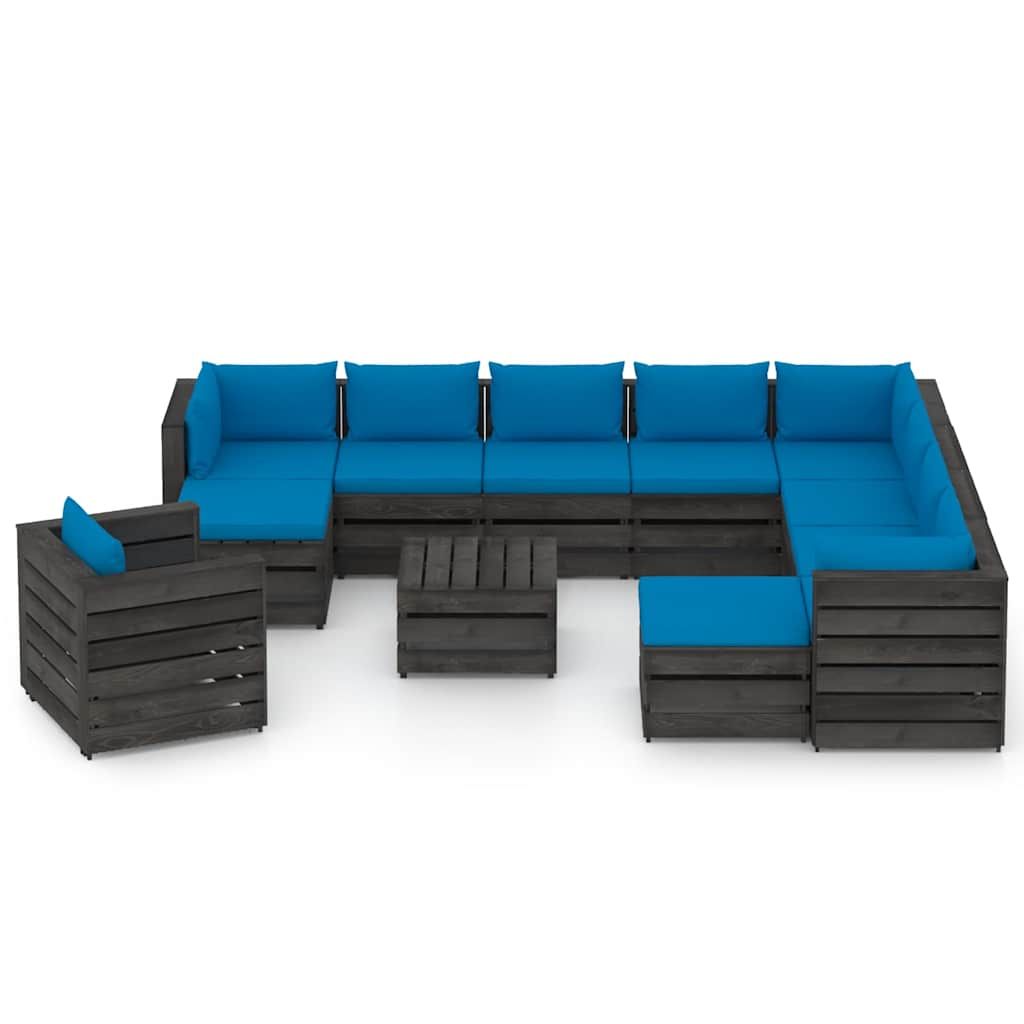 Set Salotto Giardino con Cuscini 12 pz Legno Impregnato Grigio vidaXL