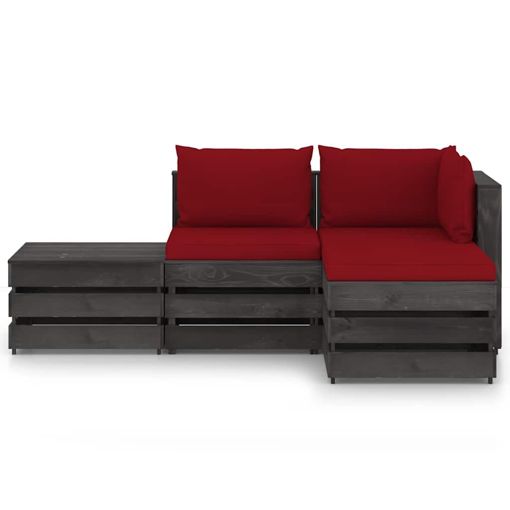 Set Salotto da Giardino 4pz con Cuscini Legno Impregnato Grigio vidaXL