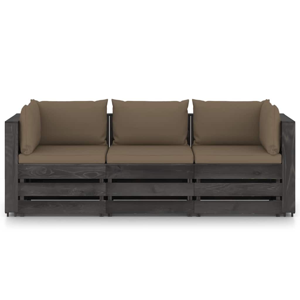 Divano da Giardino 3 Posti con Cuscini Legno Impregnato Grigio vidaXL