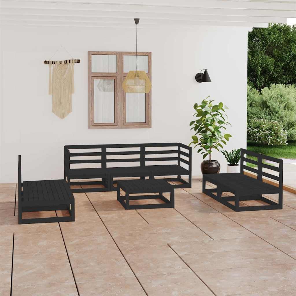 Set Divani da Giardino 8 pz Nero in Legno Massello di Pino vidaXL
