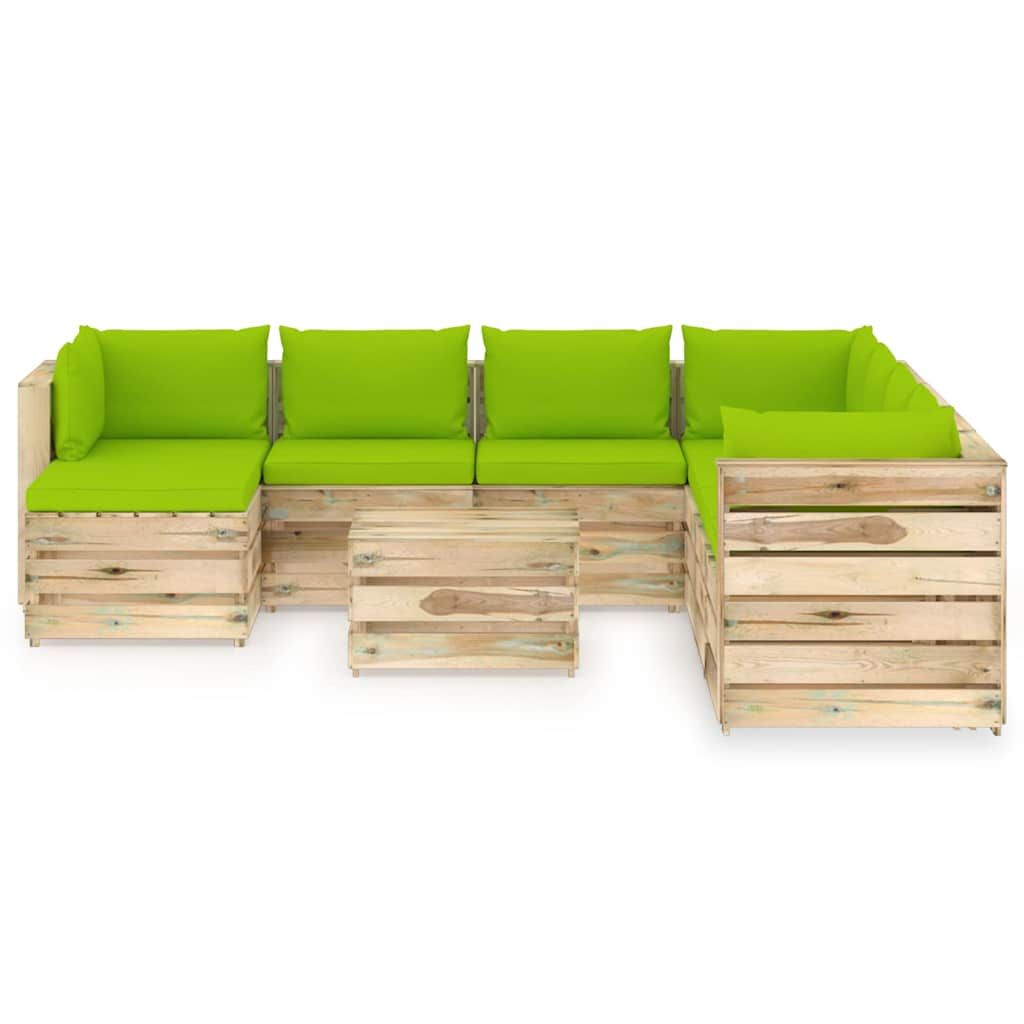 Set Divani da Giardino con Cuscini 9 pz Legno Impregnato Verde vidaXL