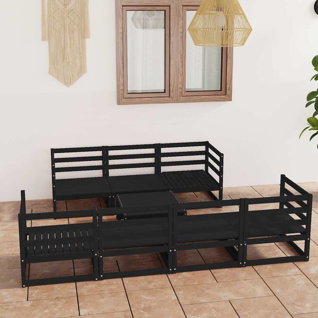 Set Divani da Giardino 8 pz Nero in Legno Massello di Pino vidaXL