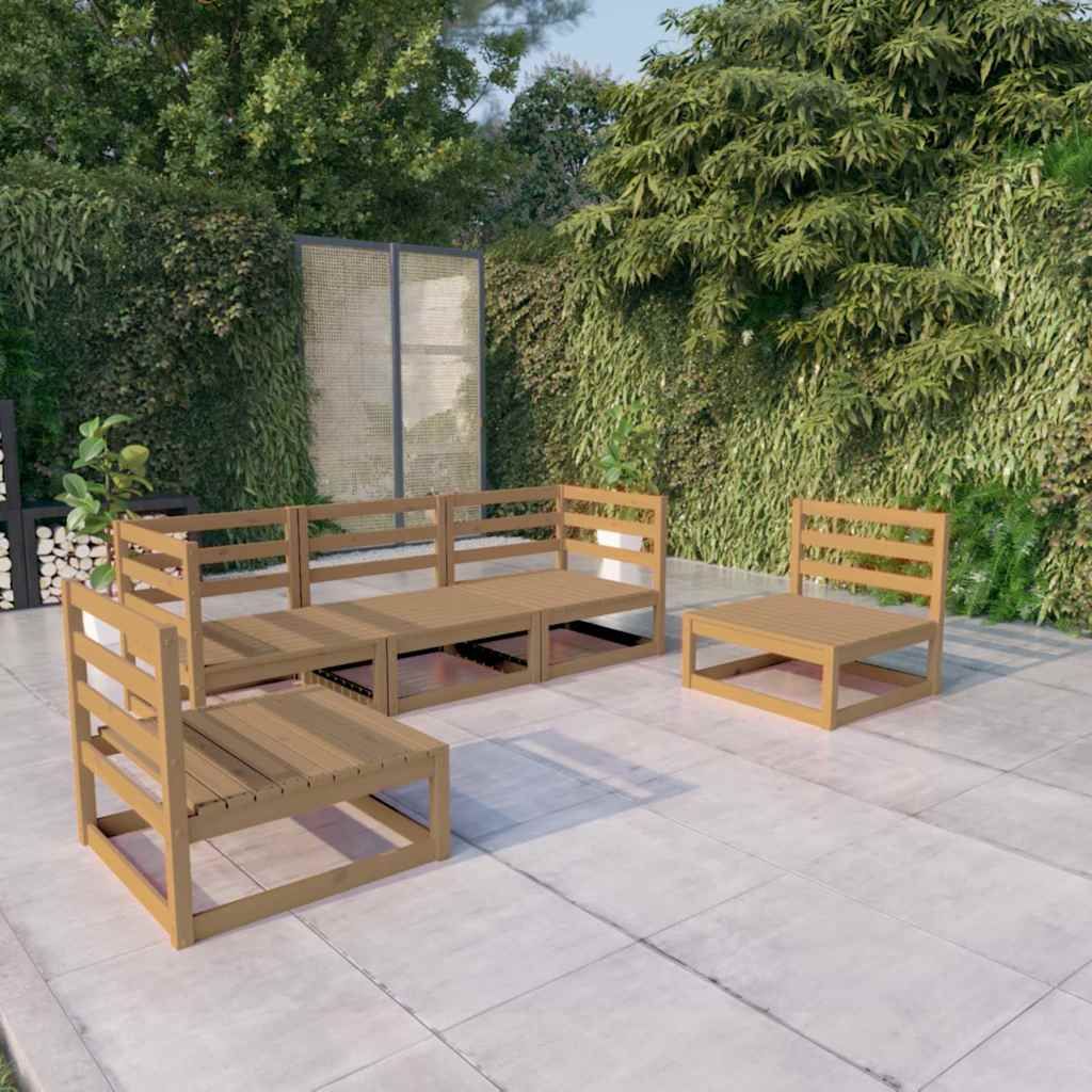 Set Salotto da Giardino 5pz Marrone Ambra Legno Massello Pino vidaXL