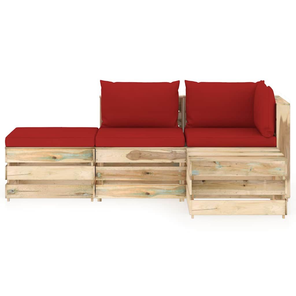 Set Salotto da Giardino con Cuscini 4 pz Legno Impregnato Verde vidaXL