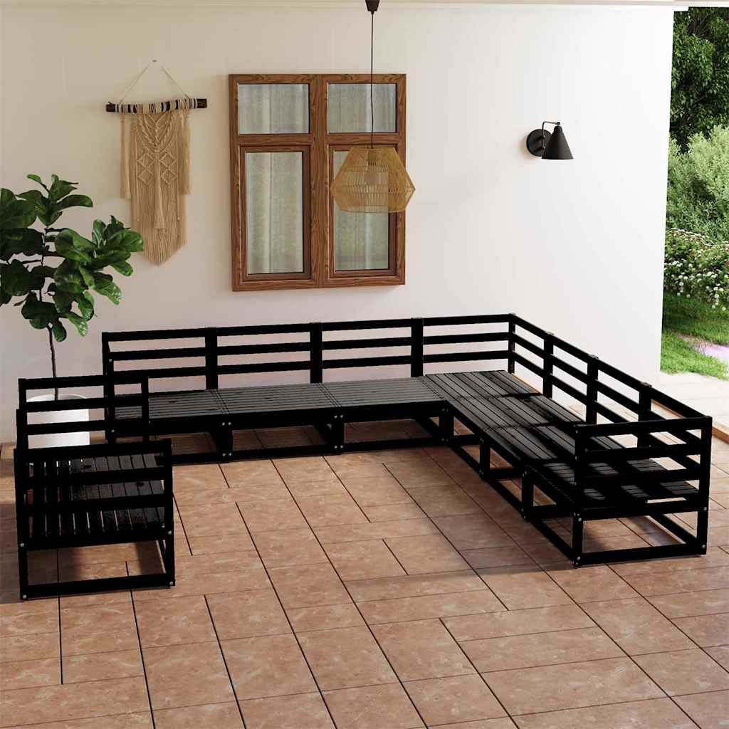 Set Divani da Giardino 9 pz Nero in Legno Massello di Pino vidaXL