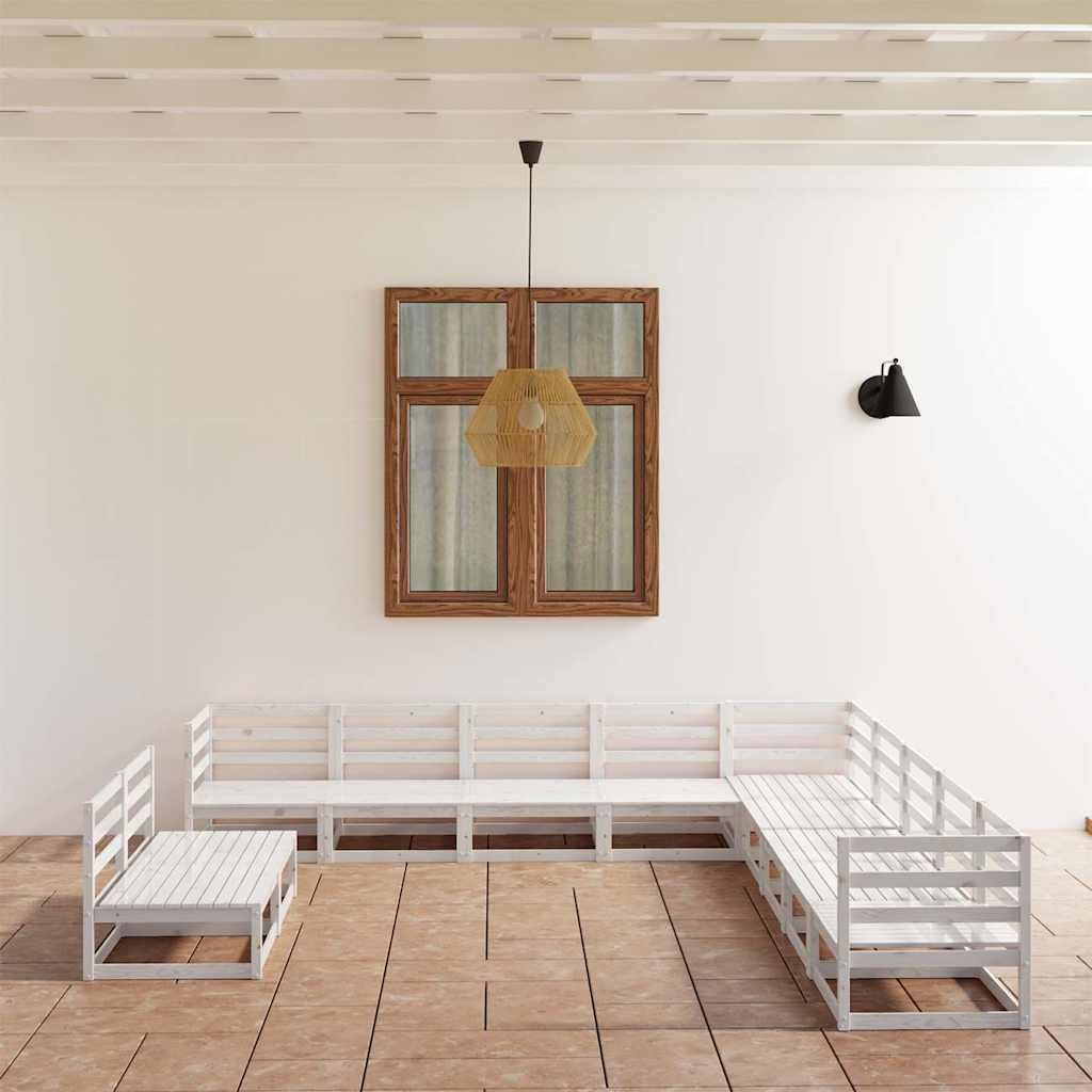 Set Divani da Giardino 11 pz Bianchi in Legno Massello di Pino vidaXL