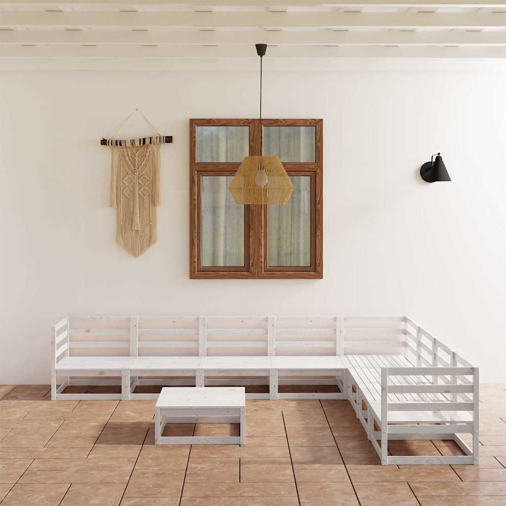Set Divani da Giardino 9 pz Bianchi in Legno Massello di Pino vidaXL