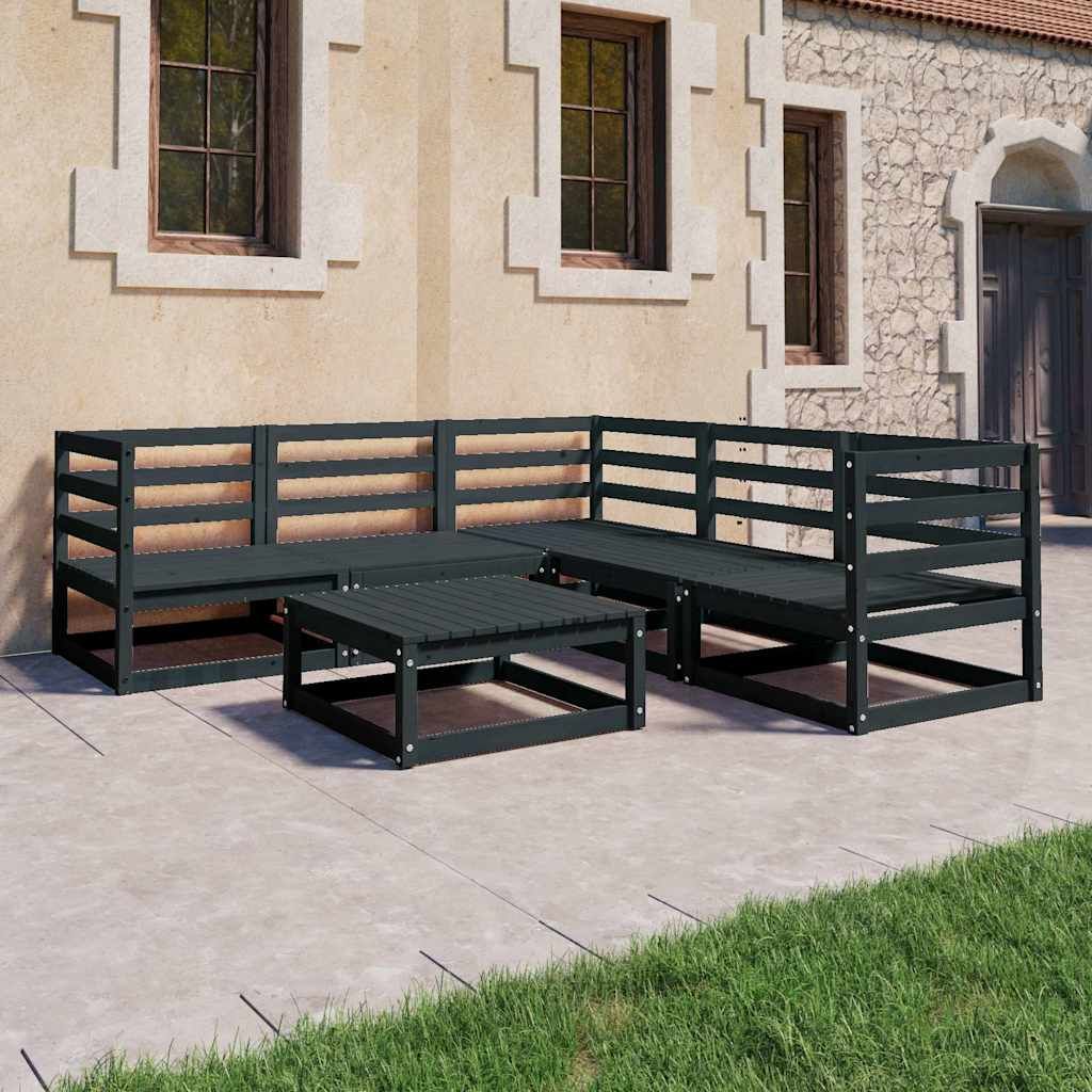 Set Divani da Giardino 6 pz Nero in Legno Massello di Pino vidaXL