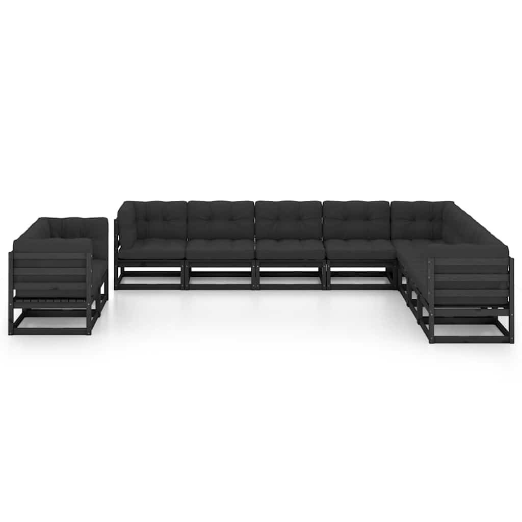 Set Divani da Giardino 10 pz con Cuscini Massello di Pino Nero vidaXL