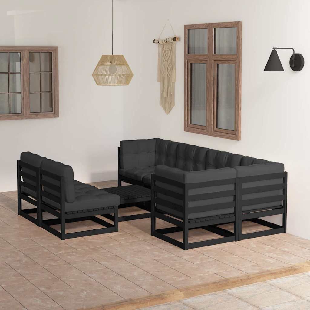 Set Salotto Giardino 8 pz Cuscini Antracite Legno Massello Pino vidaXL