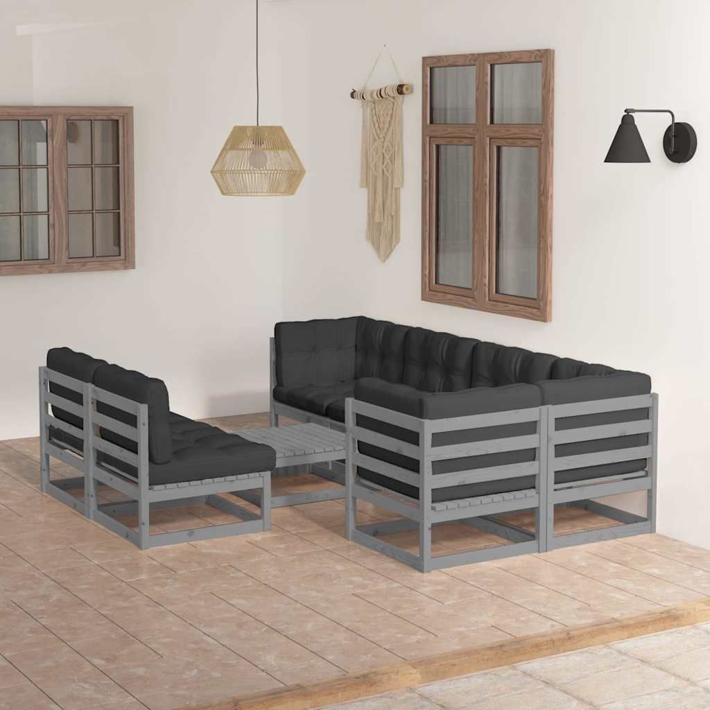 Set Salotto Giardino 8 pz Cuscini Antracite Legno Massello Pino vidaXL