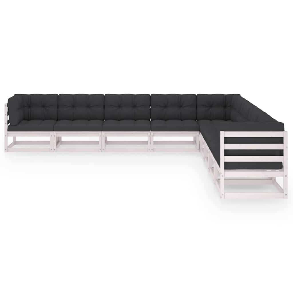 Set Divani da Giardino 9 pz con Cuscini Massello di Pino Bianco vidaXL