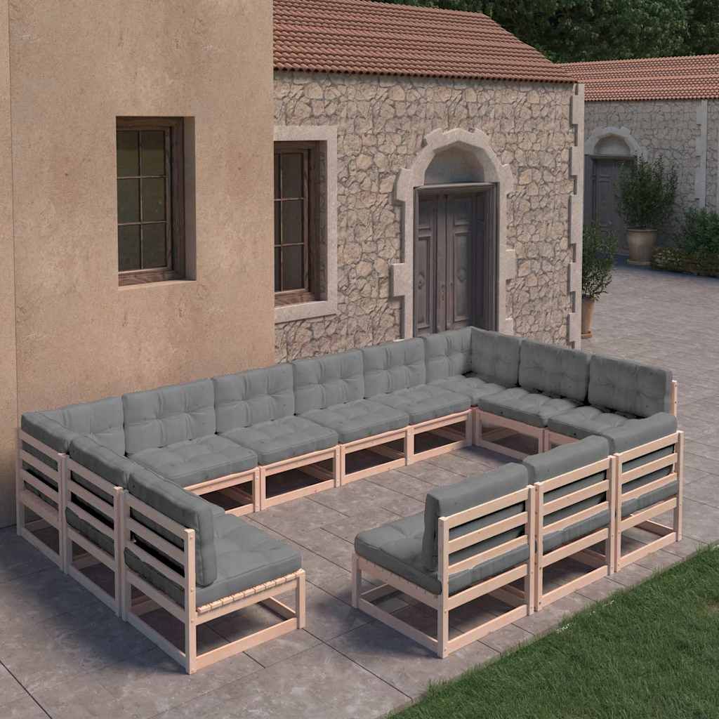 Set Divani Giardino 13 pz con Cuscini in Legno Massello di Pino vidaXL