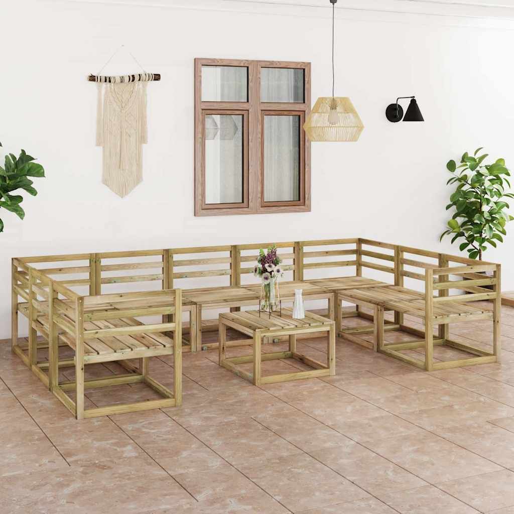 Set Divani da Giardino 10 pz in Legno di Pino Impregnato Verde vidaXL