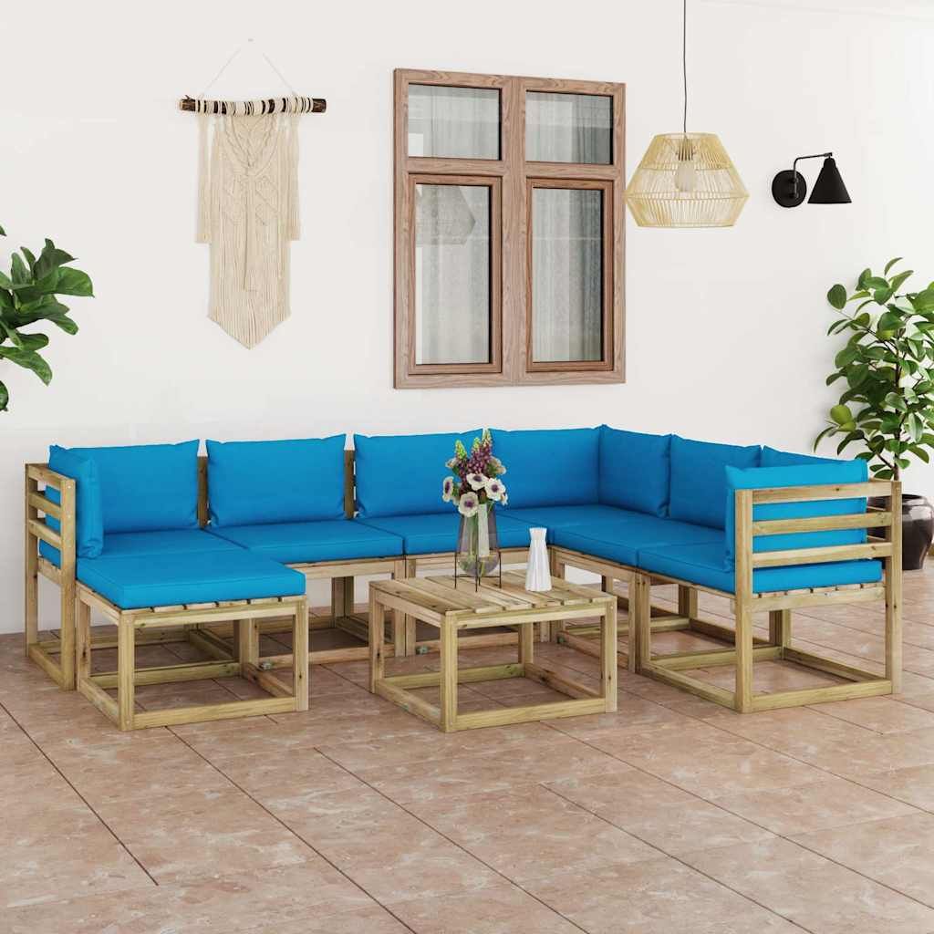 Set Salotto Giardino con Cuscini 8 pz in Pino Impregnato vidaXL
