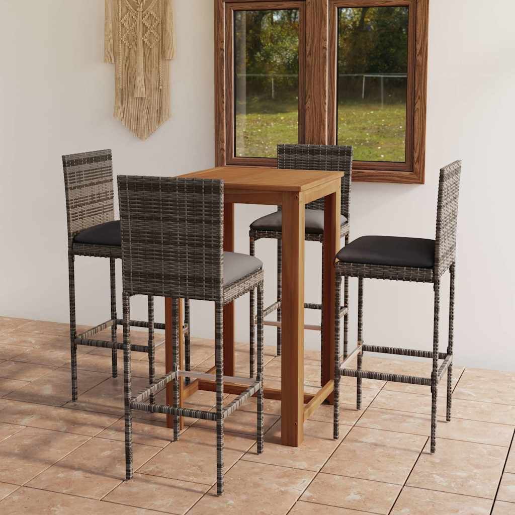 Set Bar da Giardino 5pz con Cuscini Grigio vidaXL