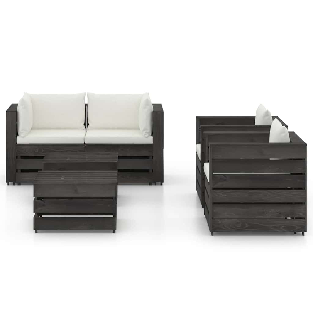 Set Salotto da Giardino 6pz con Cuscini Legno Impregnato Grigio vidaXL