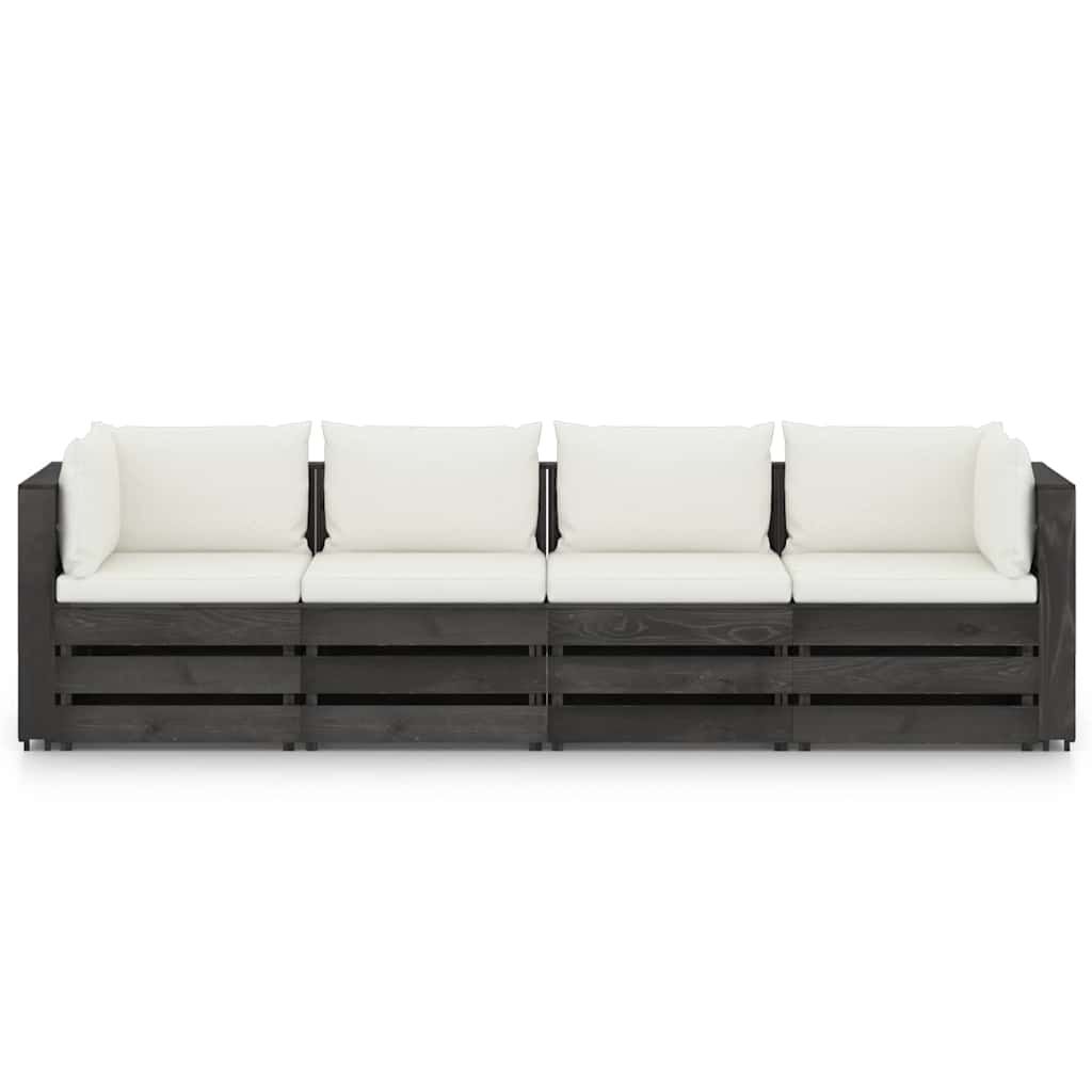 Divano da Giardino 4 Posti con Cuscini Legno Impregnato Grigio vidaXL