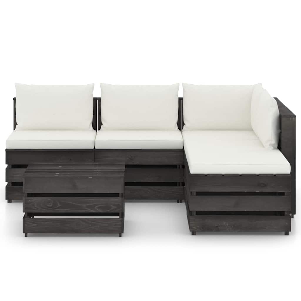 Set Salotto da Giardino 6pz con Cuscini Legno Impregnato Grigio vidaXL