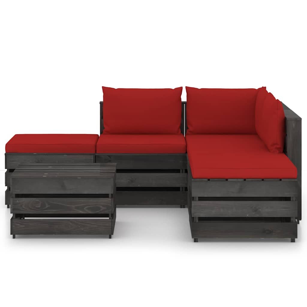 Set Salotto da Giardino 6pz con Cuscini Legno Impregnato Grigio vidaXL