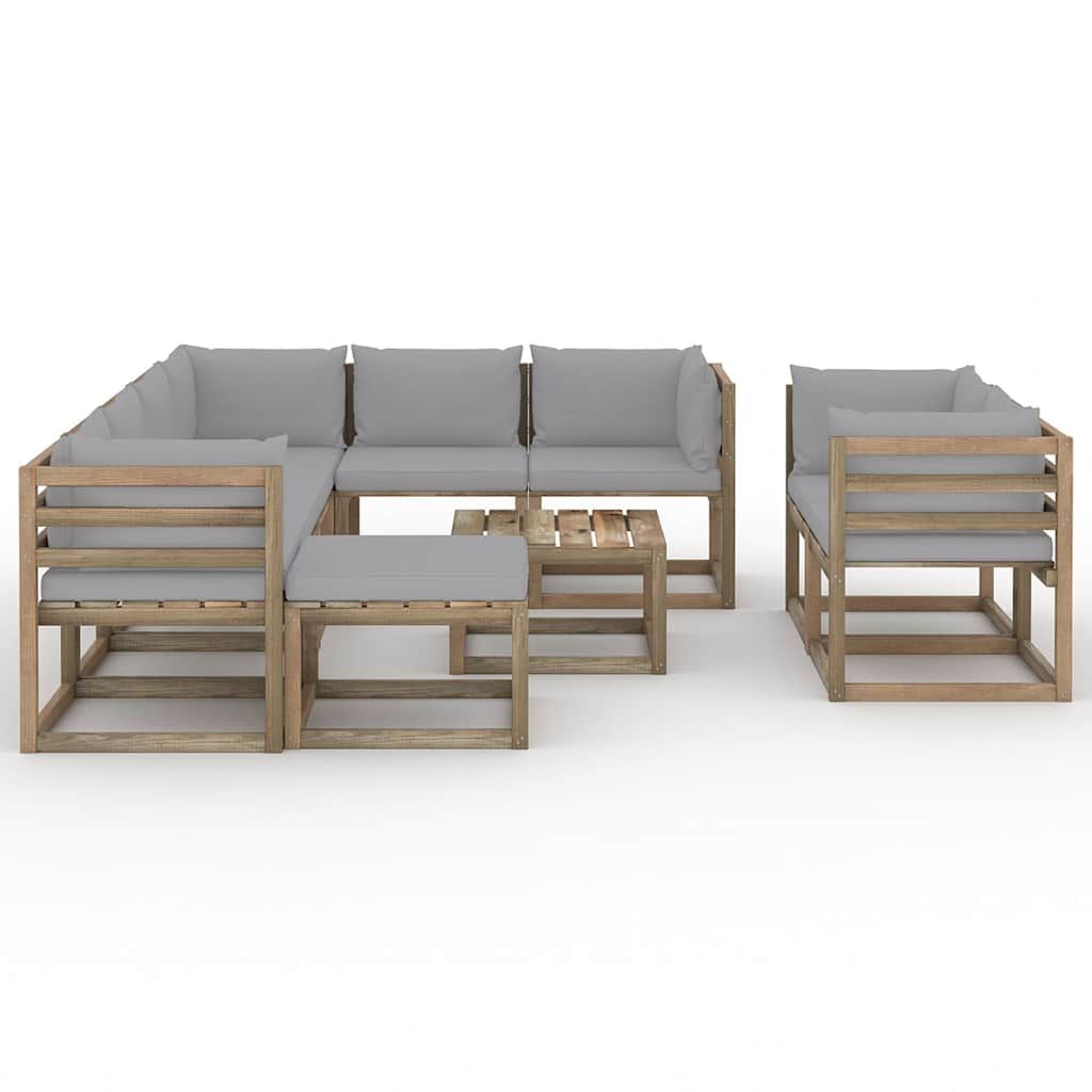 Set Divani da Giardino 10 pz con Cuscini Grigio vidaXL