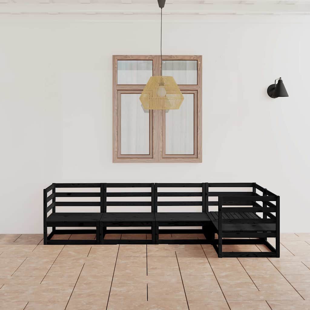 Set Divani da Giardino 5 pz Nero in Legno Massello di Pino vidaXL