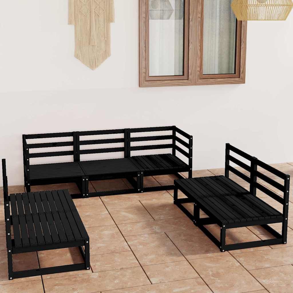 Set Divani da Giardino 7 pz Nero in Legno Massello di Pino vidaXL