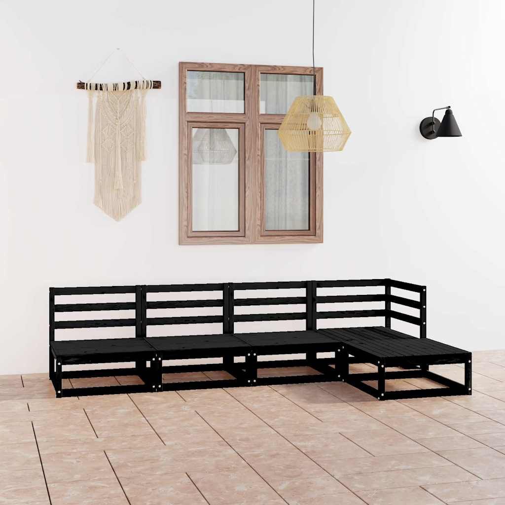 Set Divani da Giardino 5 pz Nero in Legno Massello di Pino vidaXL