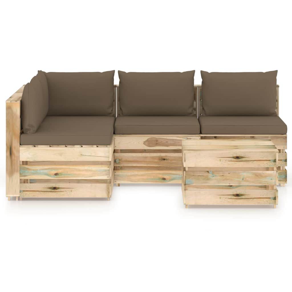 Set Salotto da Giardino con Cuscini 5 pz Legno Impregnato Verde vidaXL