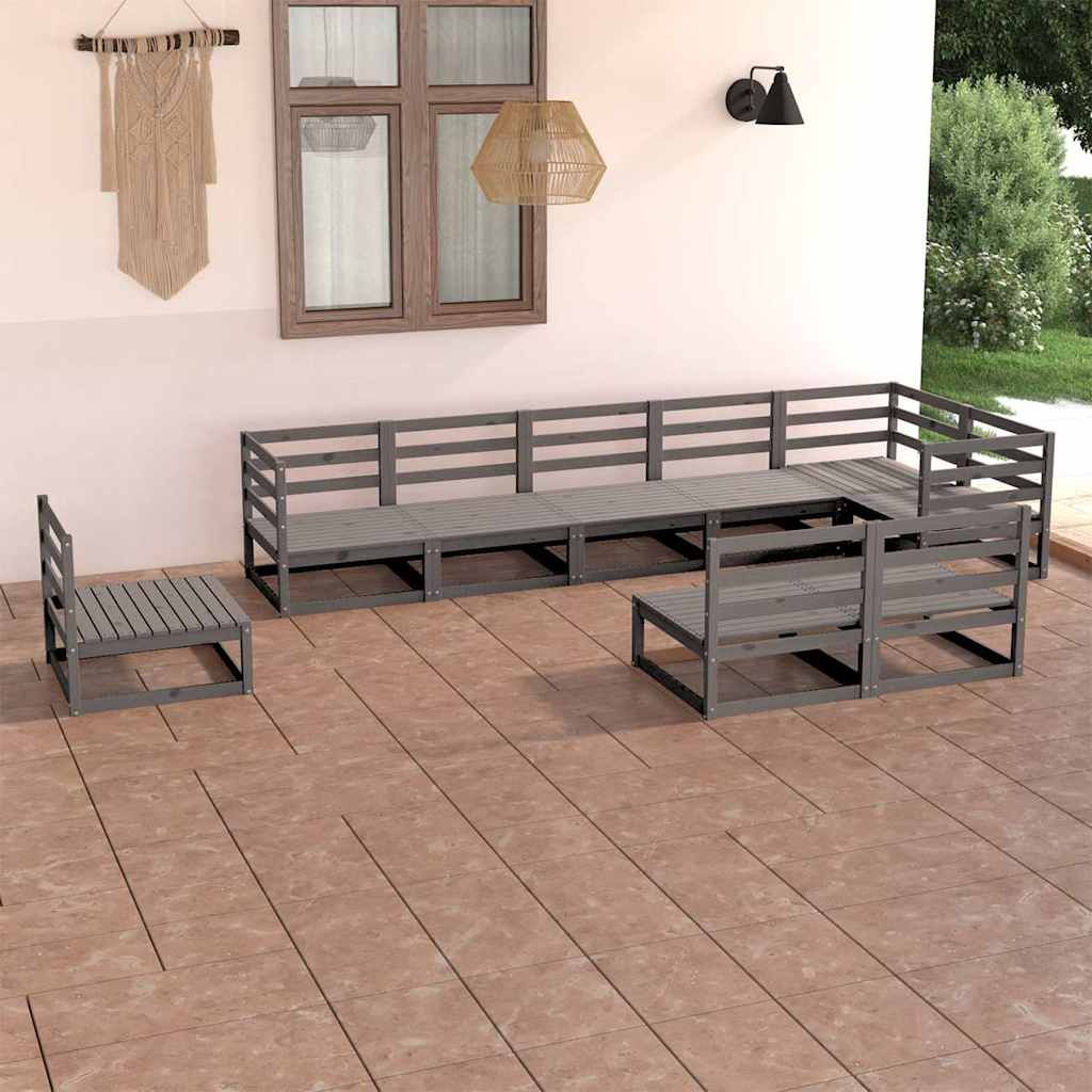 Set Divani da Giardino 9 pz Grigio in Legno Massello di Pino vidaXL
