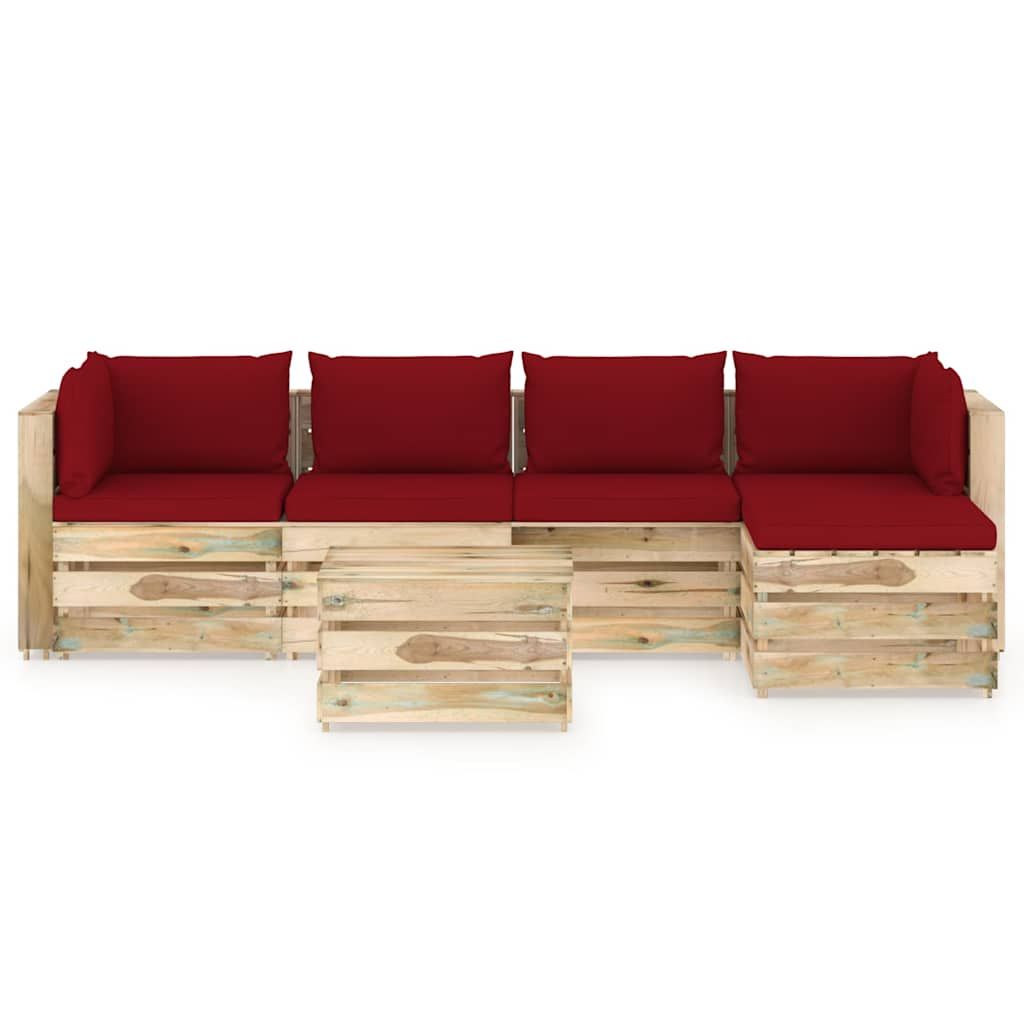 Set Salotto da Giardino con Cuscini 6 pz Legno Impregnato Verde vidaXL