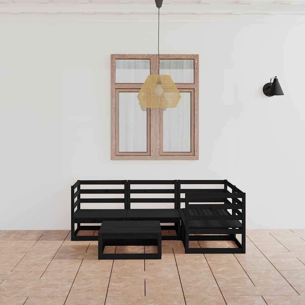 Set Divani da Giardino 5 pz Nero in Legno Massello di Pino vidaXL