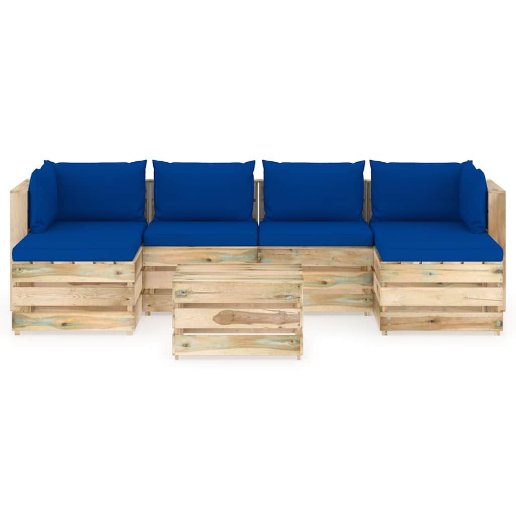 Set Divani da Giardino con Cuscini 7 pz Legno Impregnato Verde vidaXL