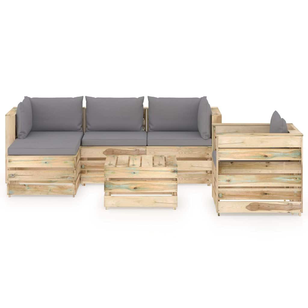 Set Salotto da Giardino con Cuscini 6 pz Legno Impregnato Verde vidaXL
