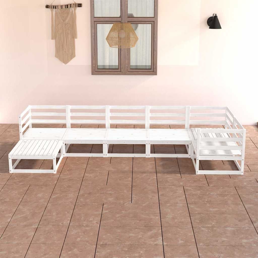 Set Divani da Giardino 7 pz Bianchi in Legno Massello di Pino vidaXL