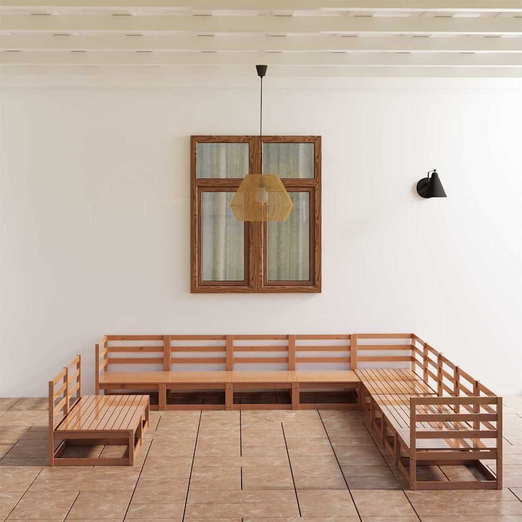 Set Salotto da Giardino 11pz Marrone Ambra Legno Massello Pino vidaXL