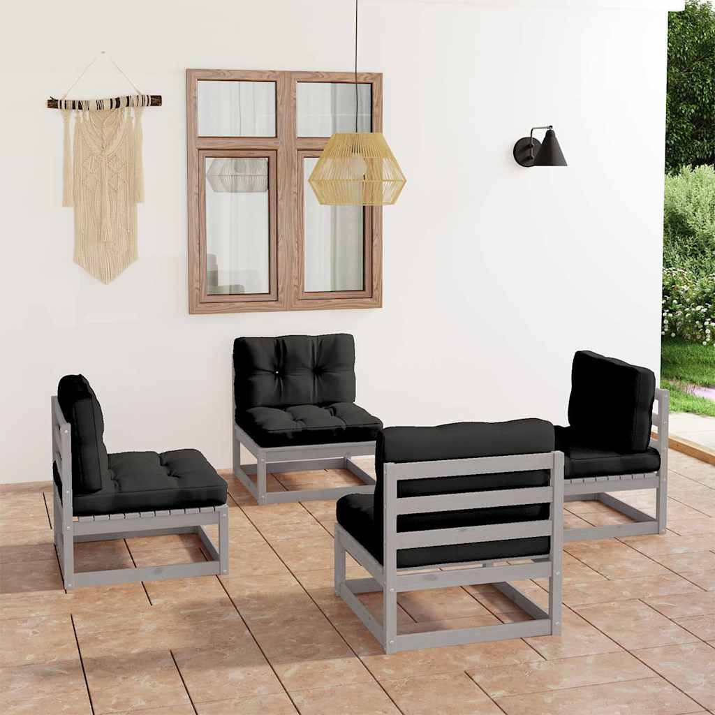 Set Divani da Giardino 4 pz con Cuscini Legno Massello Pino vidaXL