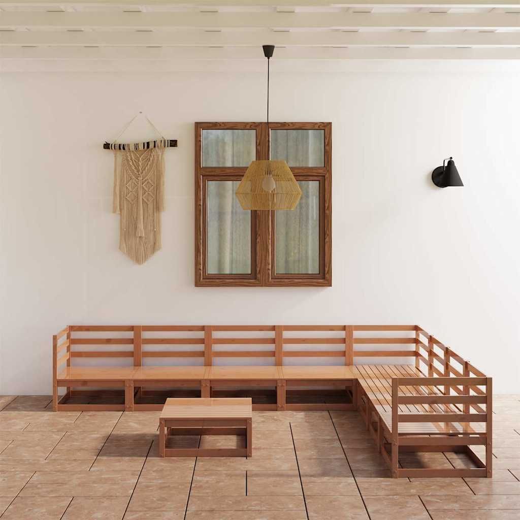 Set Divani da Giardino 9 pz Marrone Ambra Legno Massello Pino vidaXL