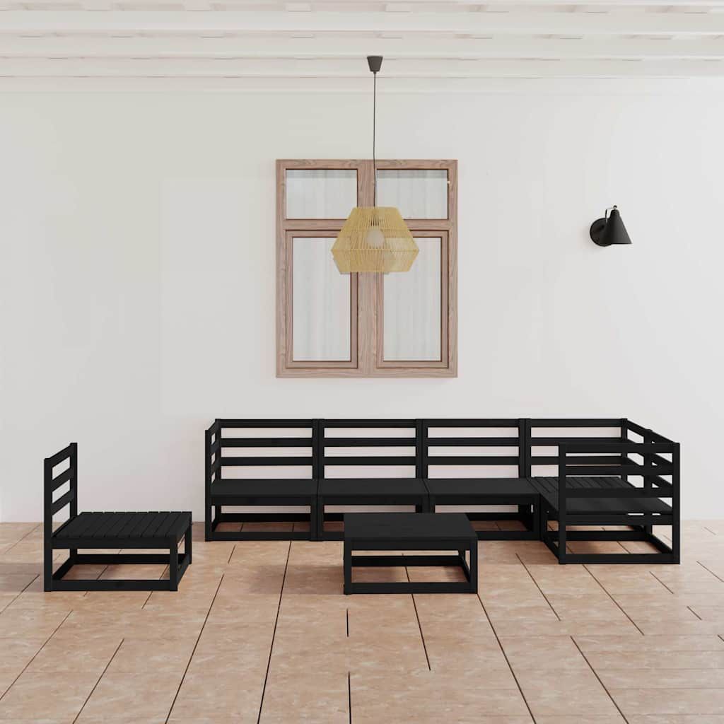 Set Divani da Giardino 7 pz Nero in Legno Massello di Pino vidaXL