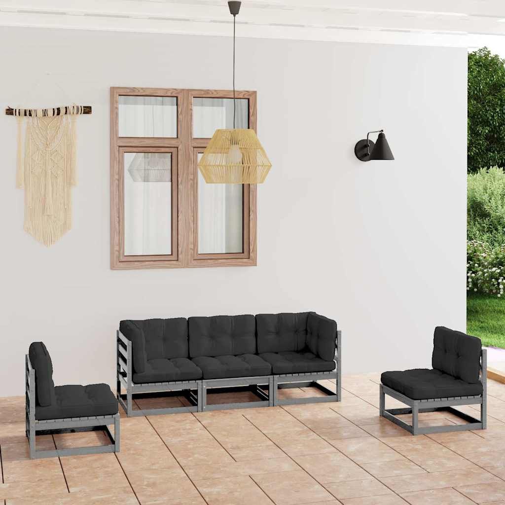 Set Divani da Giardino 5 pz con Cuscini Legno Massello di Pino vidaXL