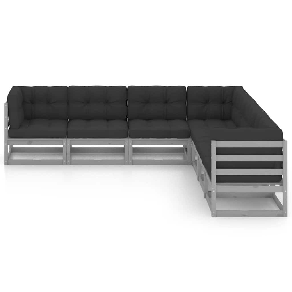 Set Divani da Giardino 7 pz Grigio Cuscini Massello di Pino vidaXL