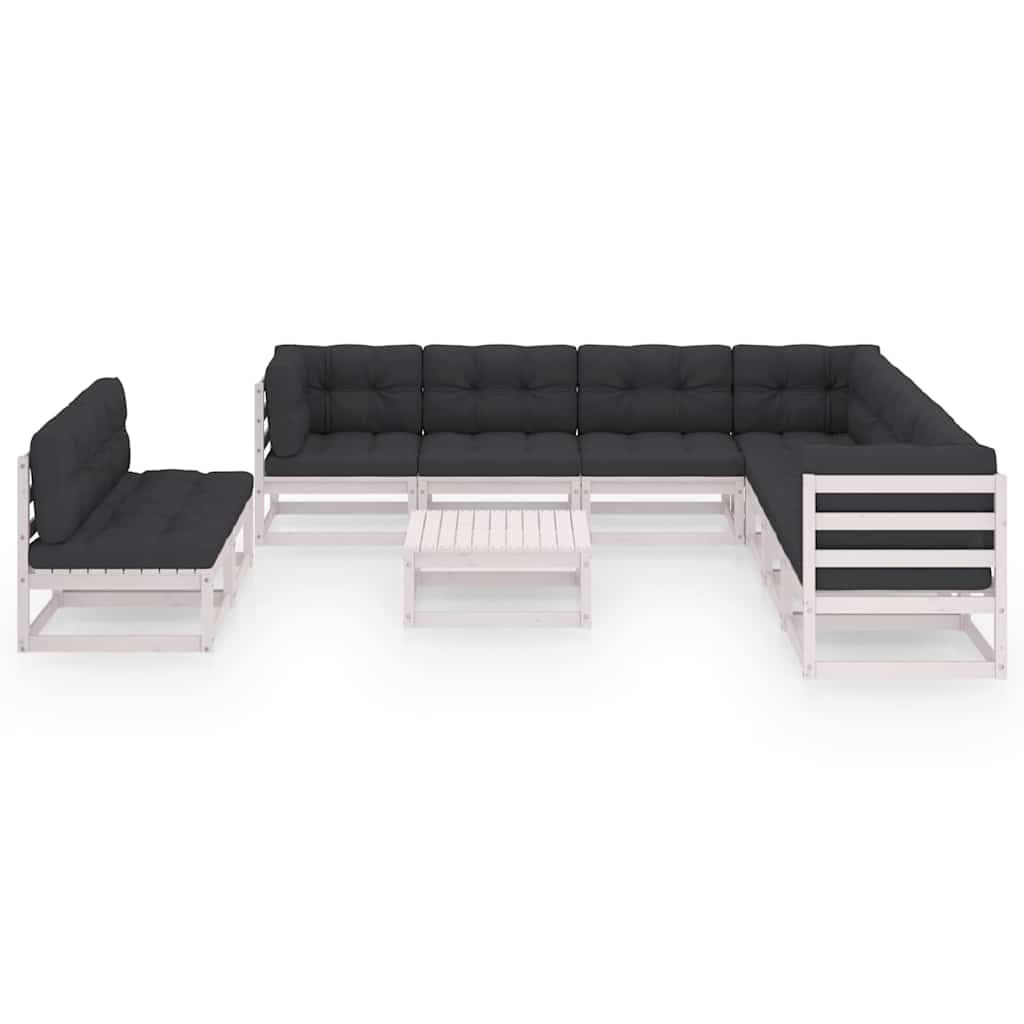 Set Divani da Giardino 10 pz Cuscini Bianchi Massello di Pino vidaXL
