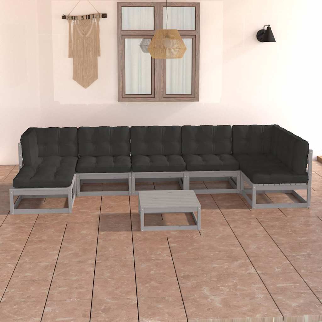 Set Salotto Giardino 8 pz Cuscini Antracite Legno Massello Pino vidaXL
