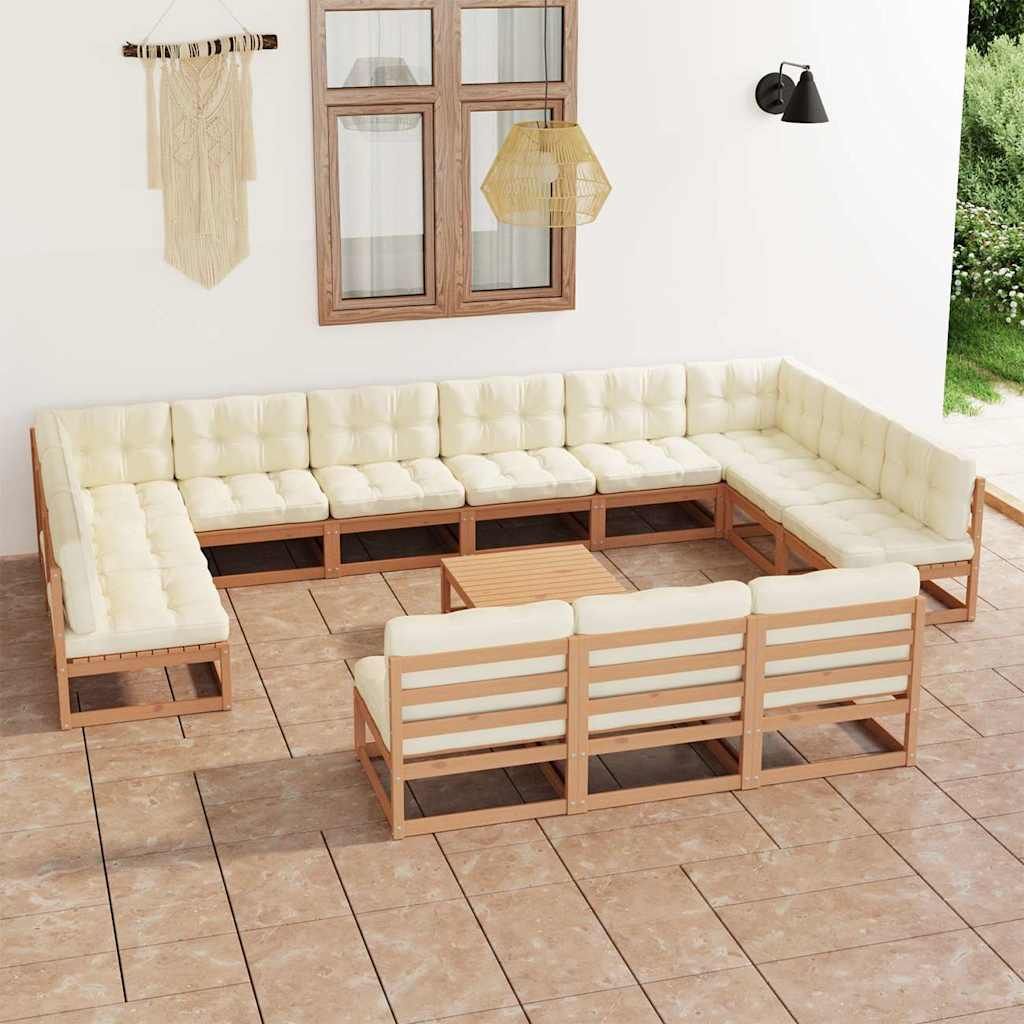 Set Salotto Giardino e Cuscini 14 pz Legno Massello Pino Ambra vidaXL