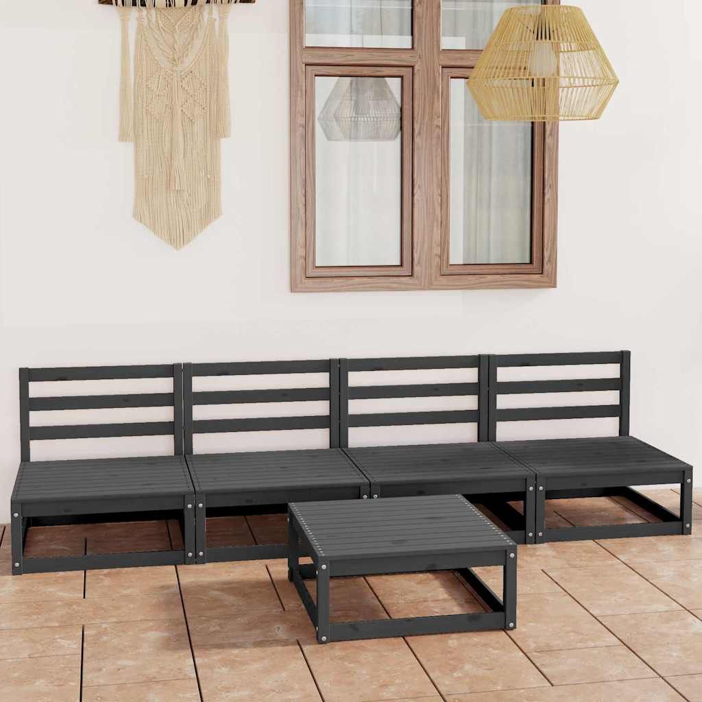Set Divani da Giardino 5 pz Grigio in Legno Massello di Pino vidaXL