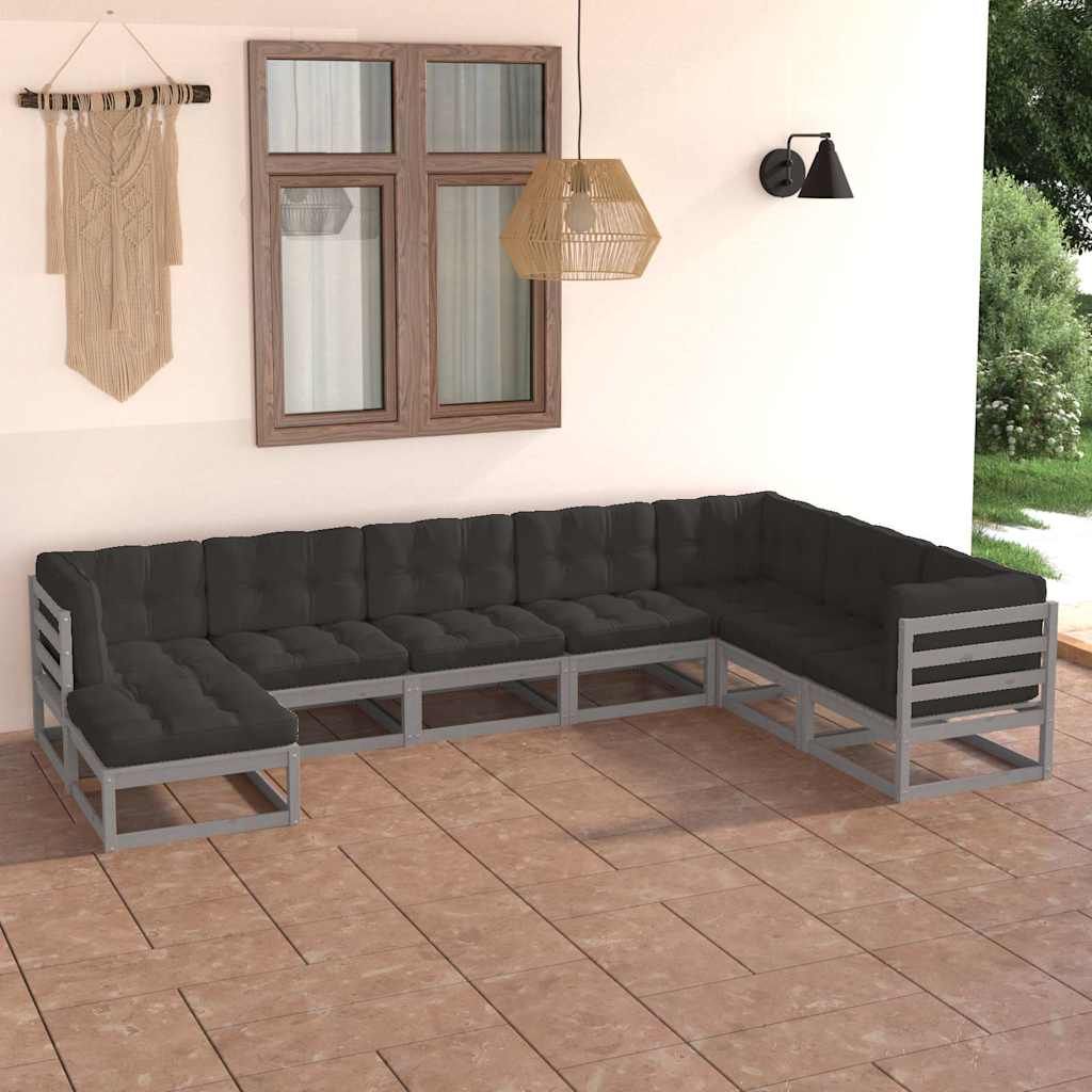 Set Salotto Giardino 8 pz Cuscini Antracite Legno Massello Pino vidaXL