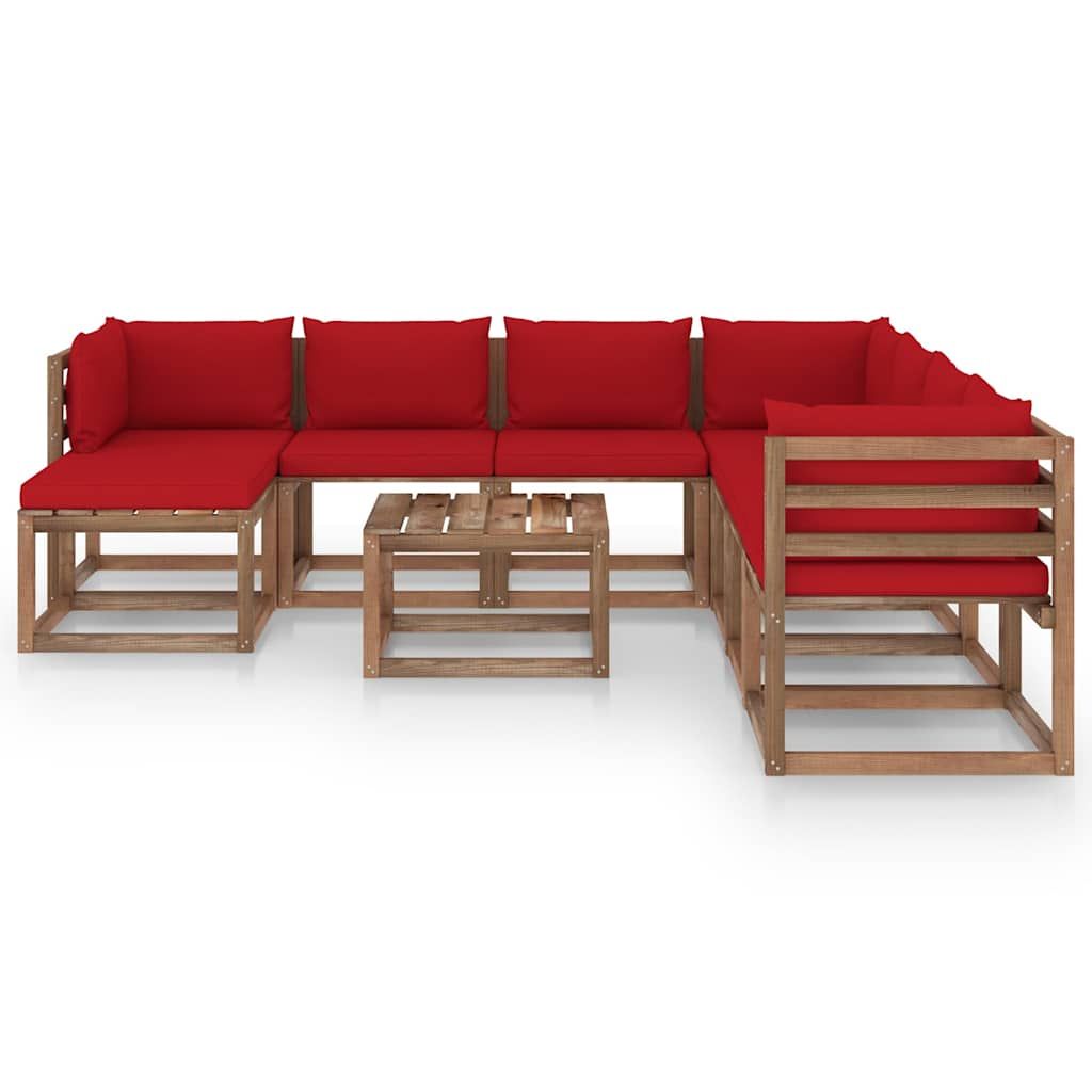 Set Divani da Giardino 9 pz con Cuscini Rossi vidaXL