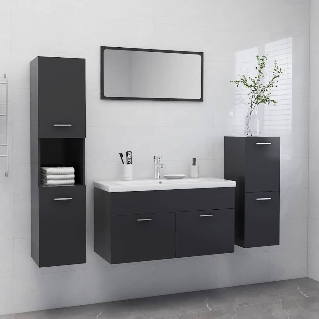 Set Mobili da Bagno Grigio in Legno Multistrato vidaXL